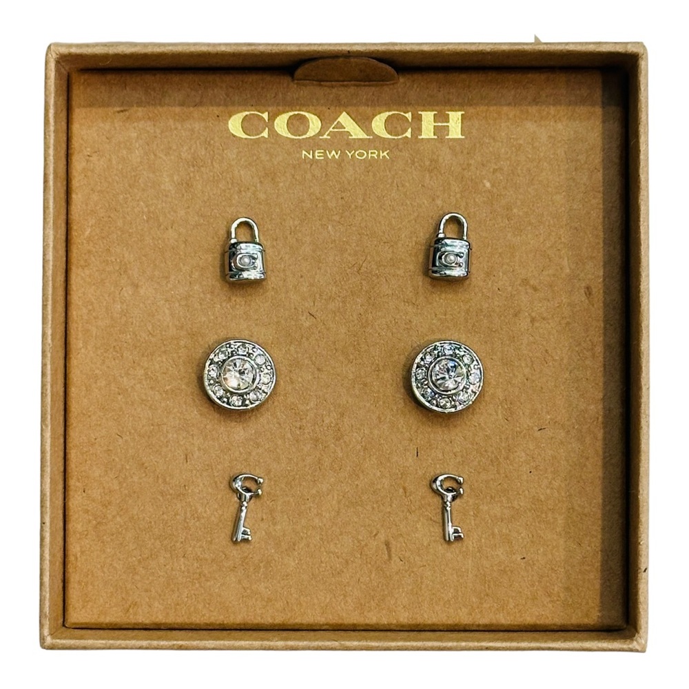 NWT Coach Signature Lock Key Earrings Set